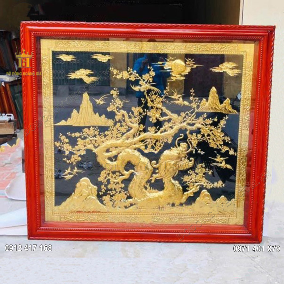 Tranh mai h&oacute;a rồng mạ v&agrave;ng 24K 1m65